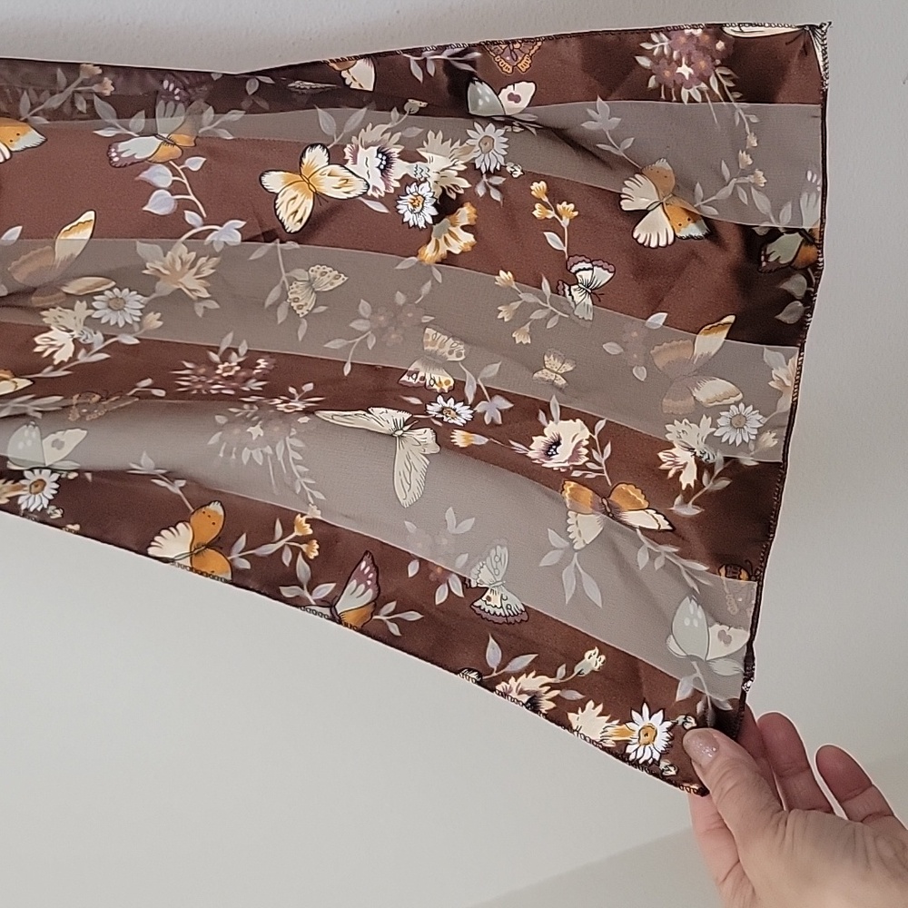 Brown Butterfly & Floral Sheer Scarf 59"X 13"